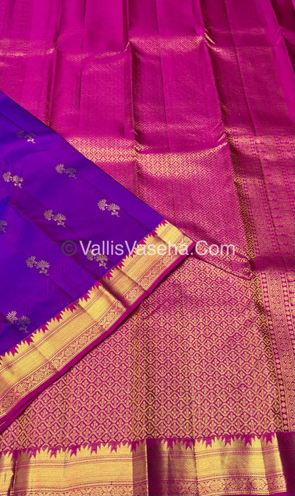 Pure Kanchipuram Silk Saree - Purple(Vadamalli) & Purplish Pink  Combo - VVPS013