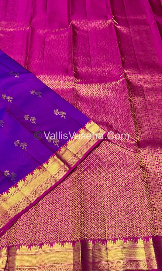 Pure Kanchipuram Silk Saree - Purple(Vadamalli) & Purplish Pink  Combo - VVPS013