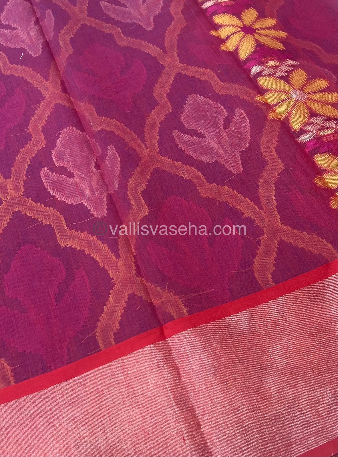Banarasi Pochampally Weaving Semi Soft Cotton Saree - Purple with Pinkish Maroon - VVBPS001