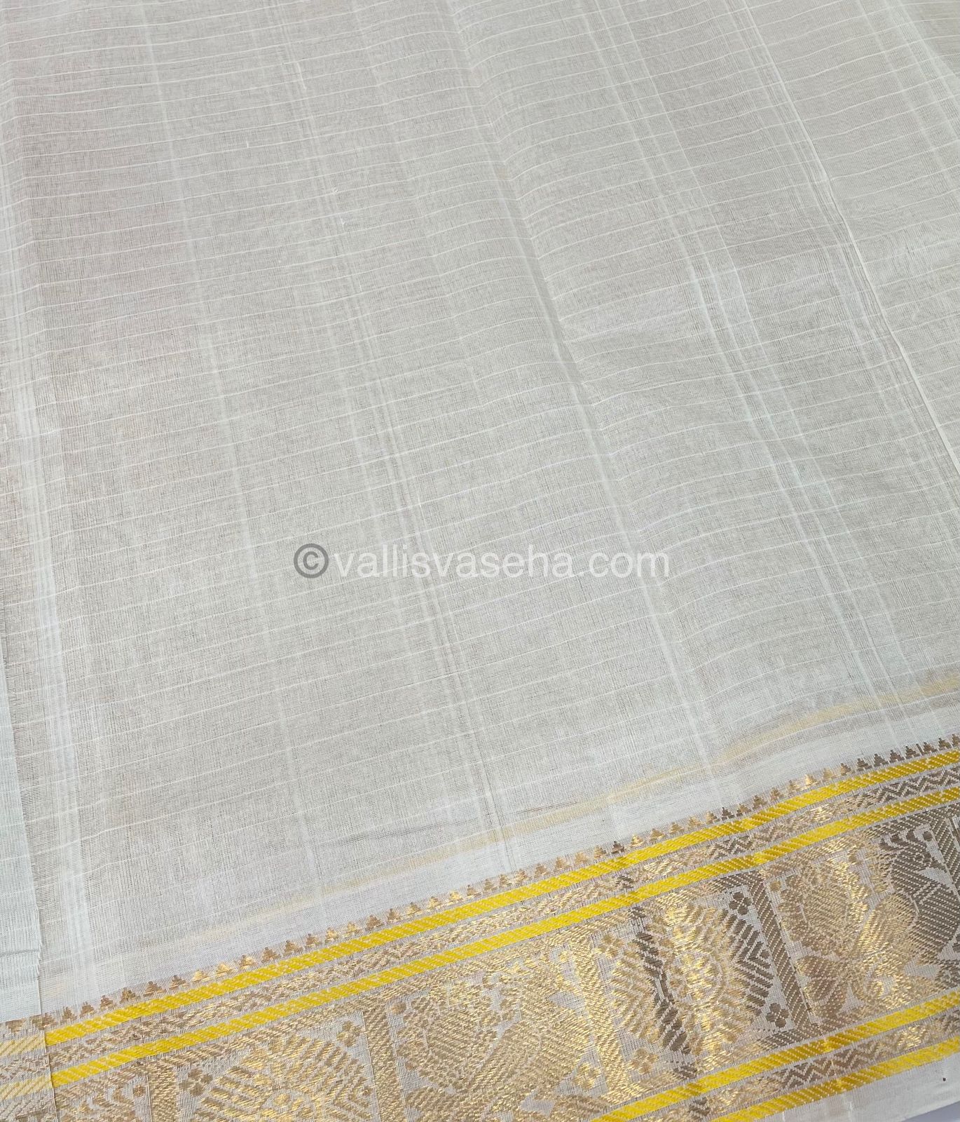 Pure Silk Cotton Saree - Yellow With Cream - Lakshadeepam Design - VVPLD001