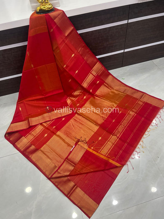 Pure Maheshwari Silk Cotton Saree -  Red Color - VVMSC005