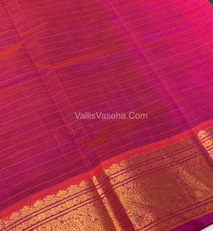 Pure Silk Cotton Saree - Blue With Peachish pink - Lakshadeepam Design - VVPLD001