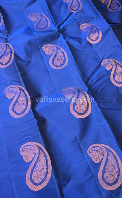 Half Mixed - Pure Soft Silk Saree - Light Weight - Blue with Mustard Yellow shade - VVPSS026