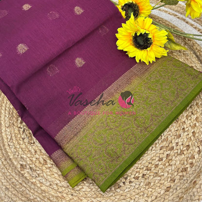 Bamboo Silk Saree- Wine with Green Shade - VVBSS015