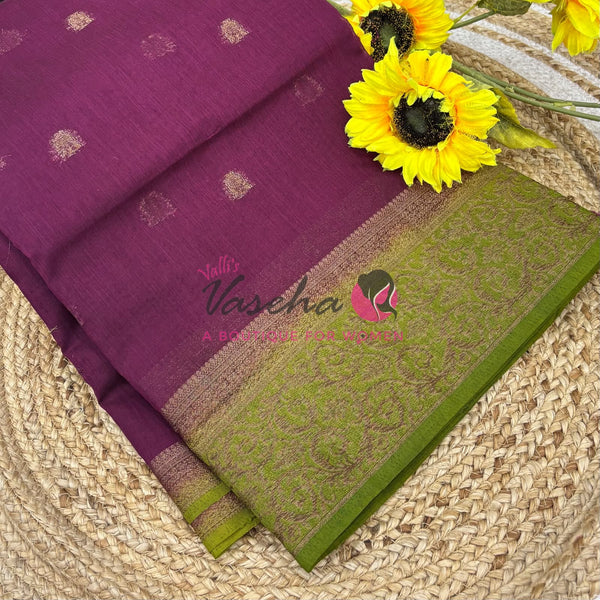 Bamboo Silk Saree- Wine with Green Shade - VVBSS015