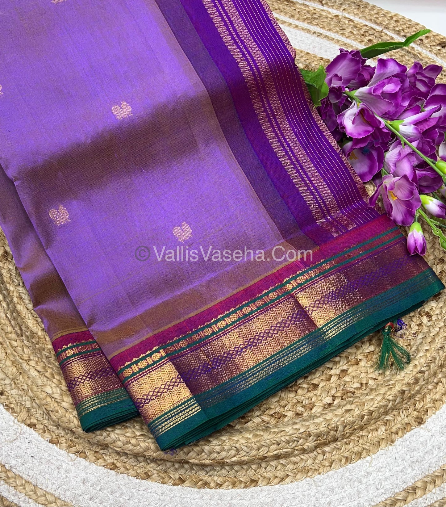 Pure Korvai Silk Cotton Saree - Dual Tone Purple with Purplish Pink - VVKSC004
