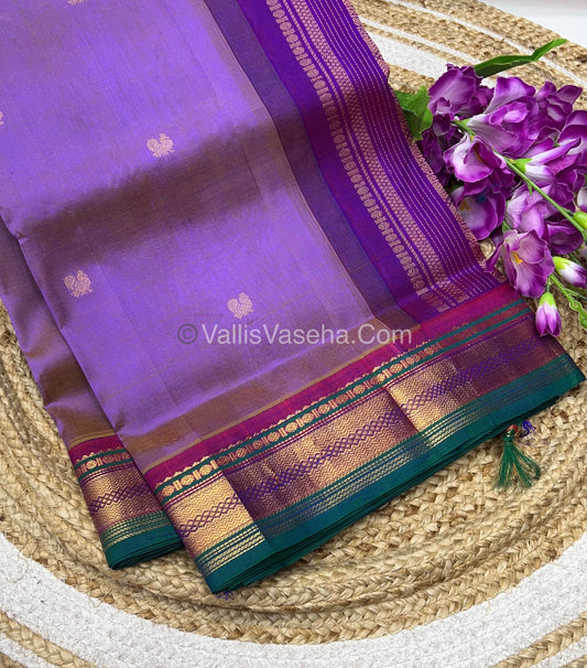 Pure Korvai Silk Cotton Saree - Dual Tone Purple with Purplish Pink - VVKSC004