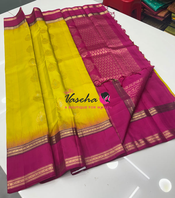 Pure Soft Silk Saree  - Yellow With Pink Combo - VVPSS149