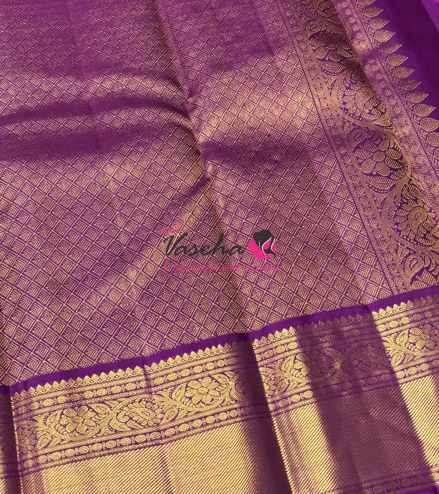 Pure Kanchipuram Silk Saree - Vairavoosi Design  - Dual Tone Grey & Purple Combo - VVPS059