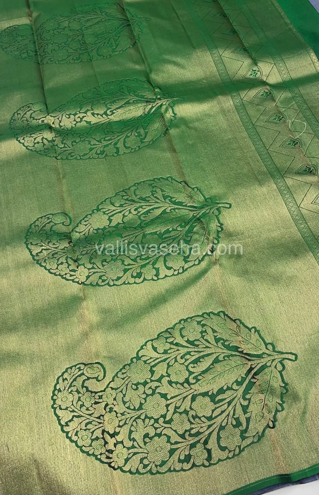 Pure Soft Silk Saree - Light Weight - Grey with Green shade - VVPSS025