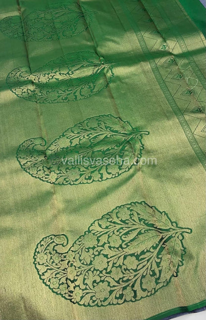 Pure Soft Silk Saree - Light Weight - Grey with Green shade - VVPSS025