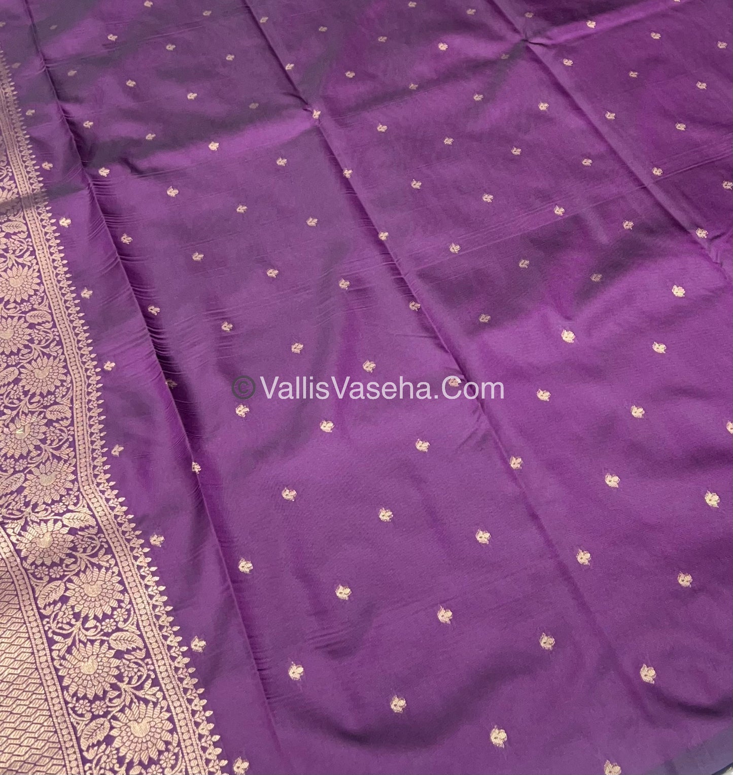 Semi Soft Silk - Peacock Butta Border - Dark Purple Shade -VVSSS011