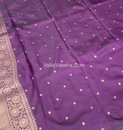 Semi Soft Silk - Peacock Butta Border - Dark Purple Shade -VVSSS011