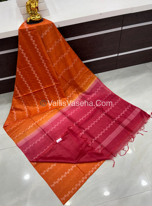 Bhagalpuri Silk - Orange With Maroon - VVBS006