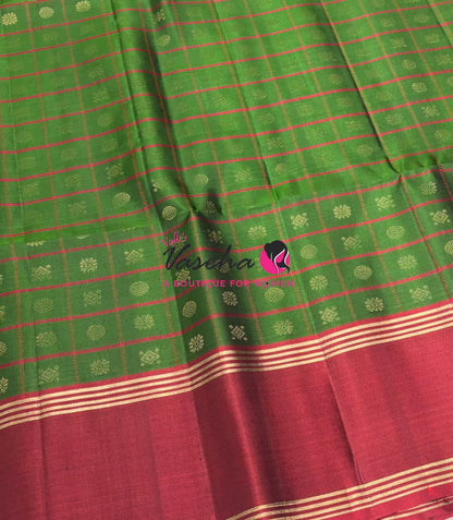 Pure Soft Silk Saree - Green & Maroon Shade - VVPSS116