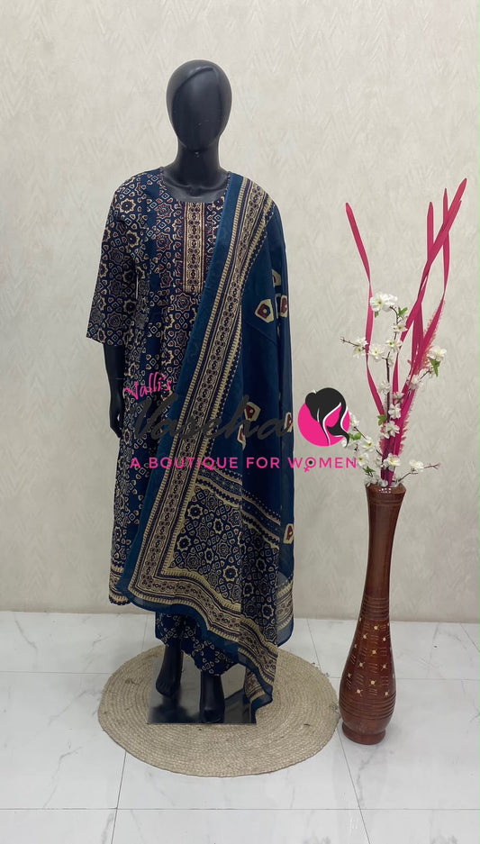 Ready Made | Semi Anarkali Set  (3pc)|Cotton |VVRMS035