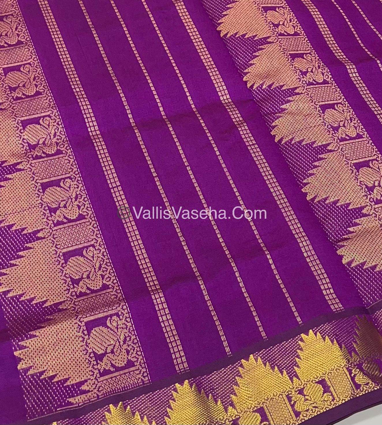 Semi Silk Cotton Saree - Green With Purple Shade - VVSSC005