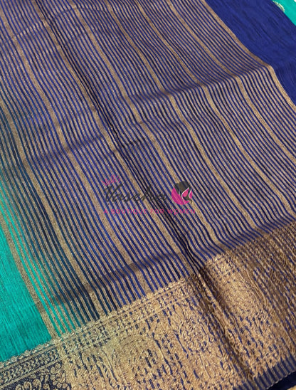 Bamboo Silk Saree- Green with Blue Shade - VVBSS016