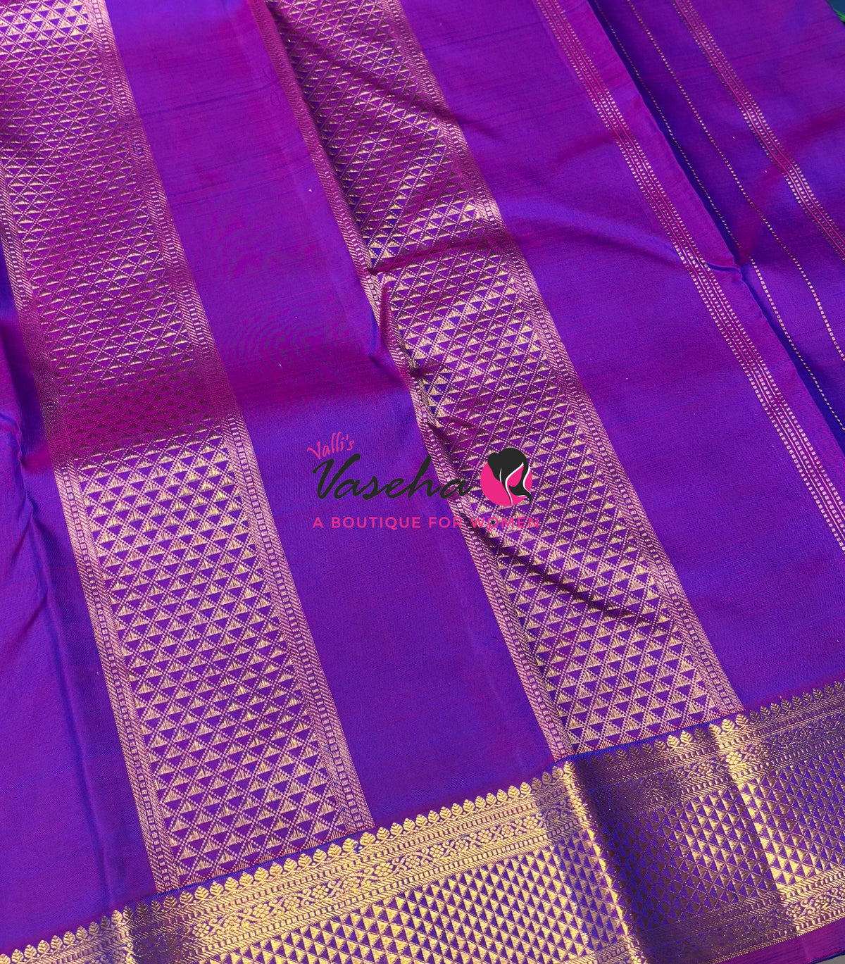 Pure Kanchipuram Silk Saree - Peacock Blue & Purple Combo - VVPS025