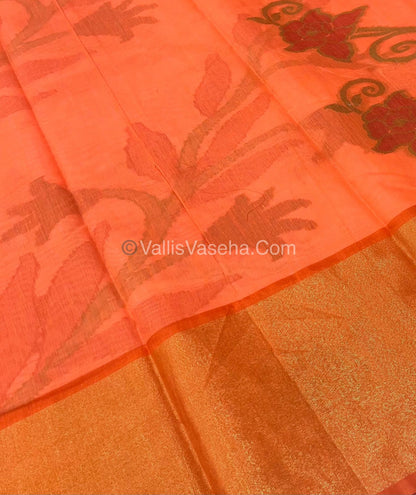 Banarasi Pochampally Weaving Semi Soft Cotton Saree - light Pink with Orange - VVBPS001