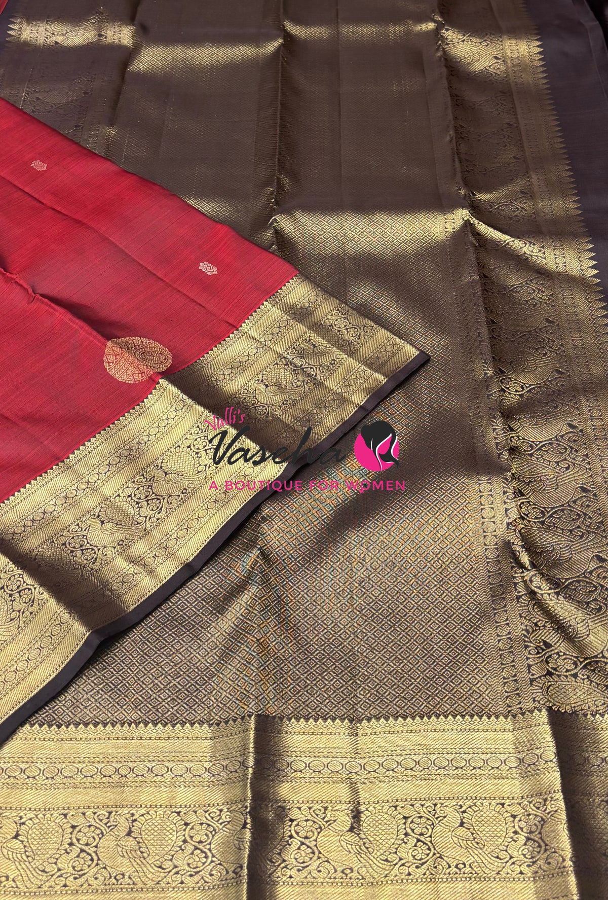 Pure Kanchipuram Silk Saree - Maroon With Brown - VVPS094