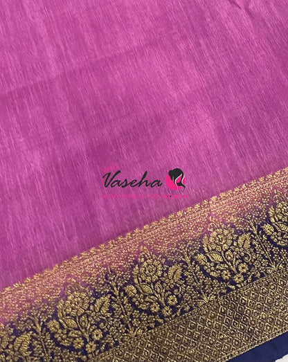 Semi Jute Silk Saree - Purplish Pink With Blue Shade- VVSJS001