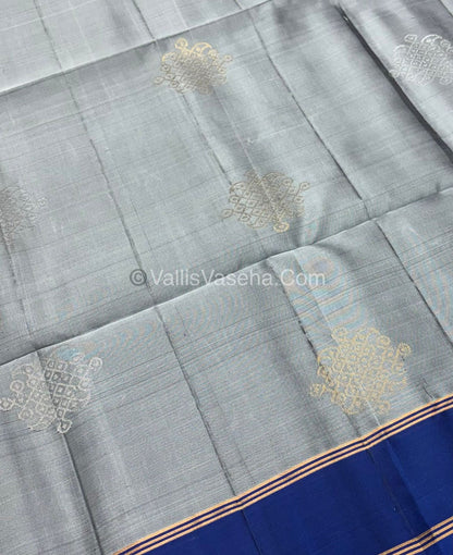 Pure Soft Silk Saree - (1.75 warp) Kolam Design - Shade Of Grey & Blue Shade - VVPSS074