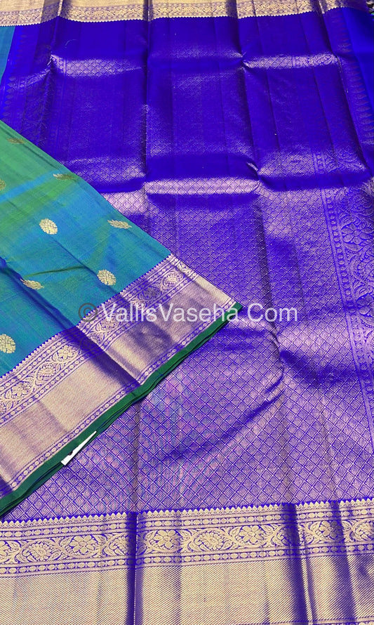 Pure Kanchipuram Silk Saree - Double Tone Bluish Green & Blue Combo - VVPS014