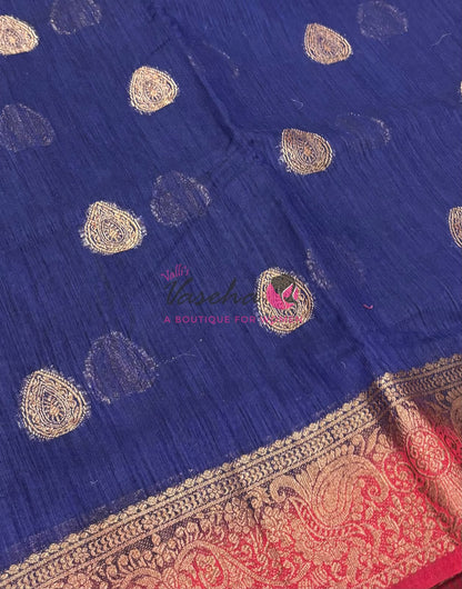 Bamboo Silk Saree- Blue with Reddish Pink Shade - VVBSS016