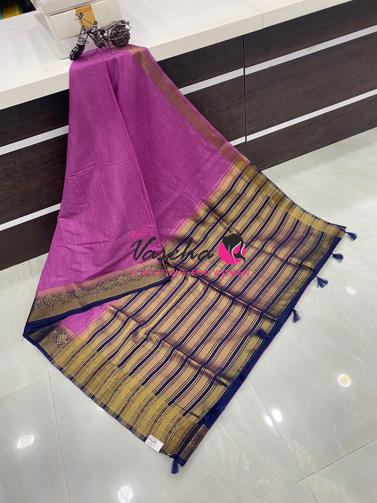 Semi Jute Silk Saree - Purplish Pink With Blue Shade- VVSJS001