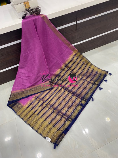 Semi Jute Silk Saree - Purplish Pink With Blue Shade- VVSJS001