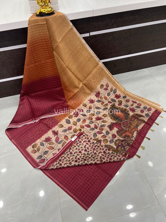 Semi Chanderi Saree - checks pattern - VVSCS002