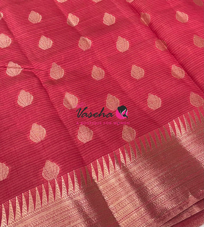 Semi Tussar Silk Saree | Reddish Pink Shade |VVSTS053