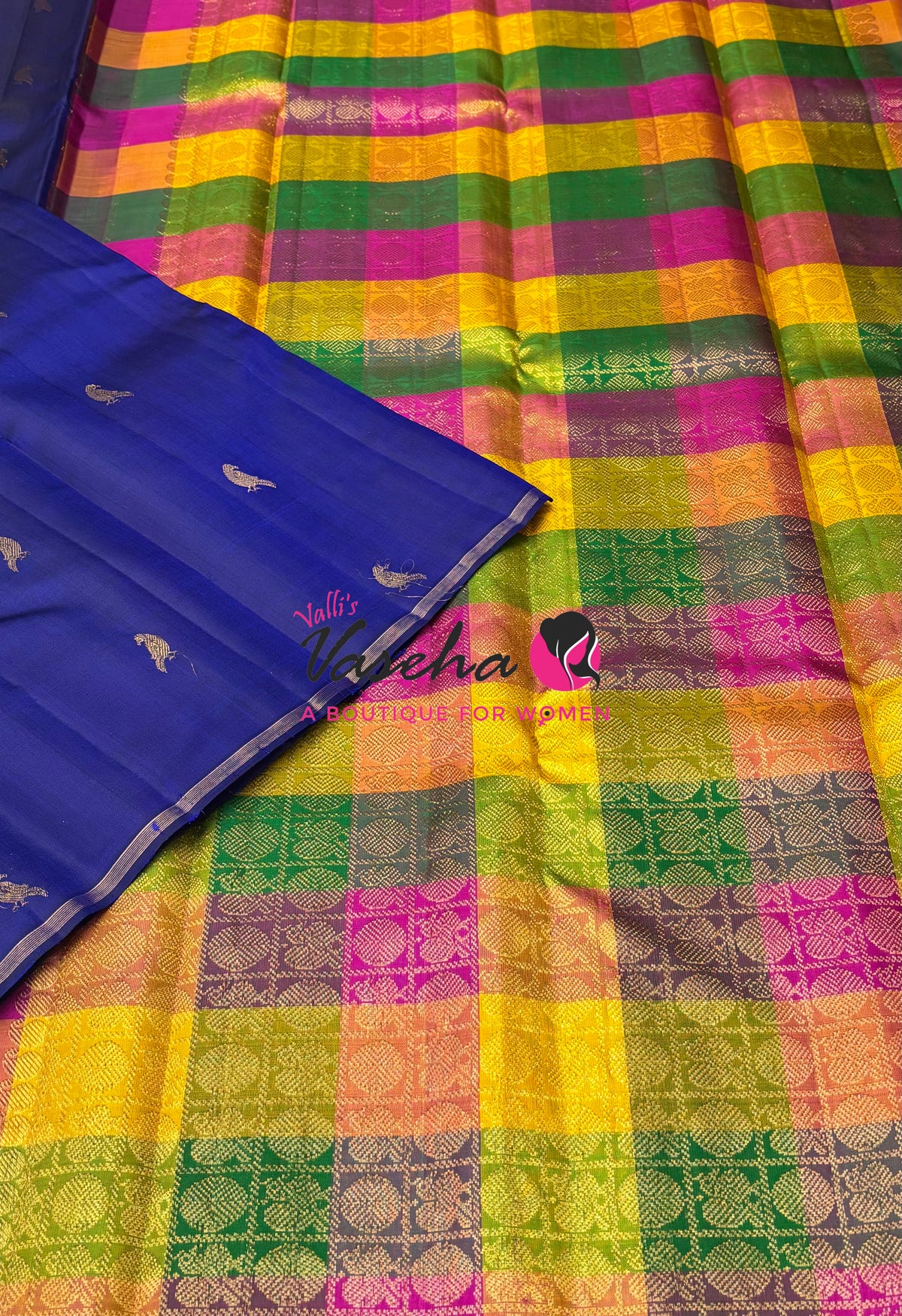 Pure Kanchipuram Silk Saree - Blue with Multi colour Shade - VVPS025