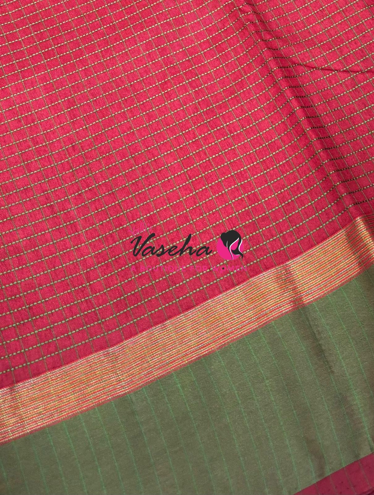 Semi Silk Saree - Thread Work Weaving - Maroon With Green - VVSSS0038