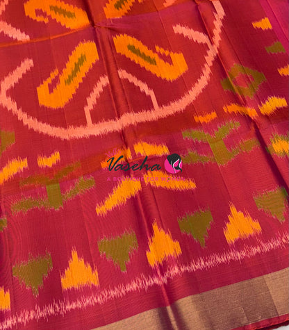 Pure Soft Silk Saree  - Pochampally Weaving - Green & Peach Combo - VVPSS110
