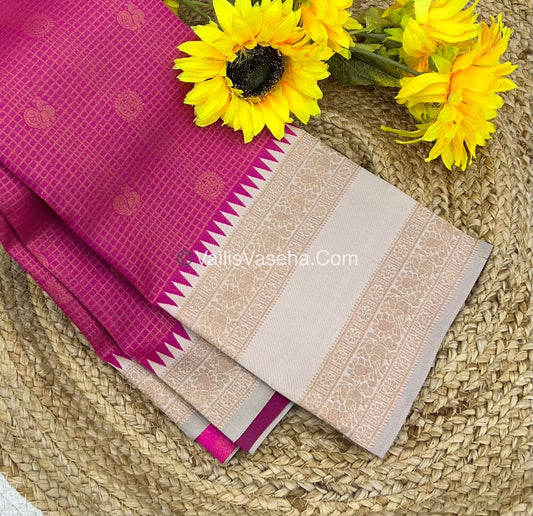 Kanchi Semi Silk - Pink & Cream- Mayil & Chakkaram design - VVKSS001
