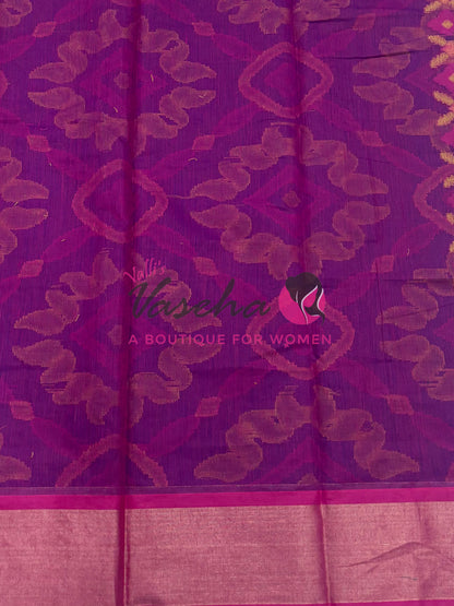 Banarasi Pochampally Weaving Semi Soft Cotton Saree - Blue with Pink - VVBPS001