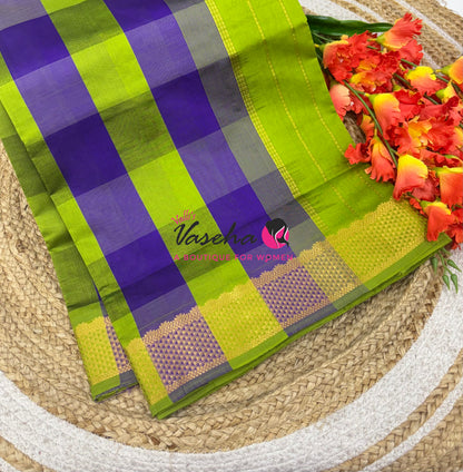 Semi Silk Cotton Saree | Pazhum Pazhamum Checks Design |VVSSC020