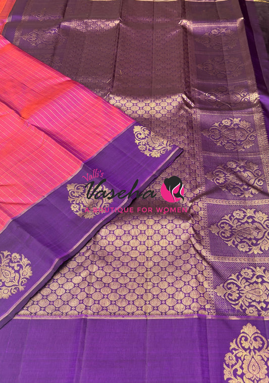 Pure Kanchipuram Silk Saree - Onion Pink Mixed Peach & Purple Shade  - VVPS073