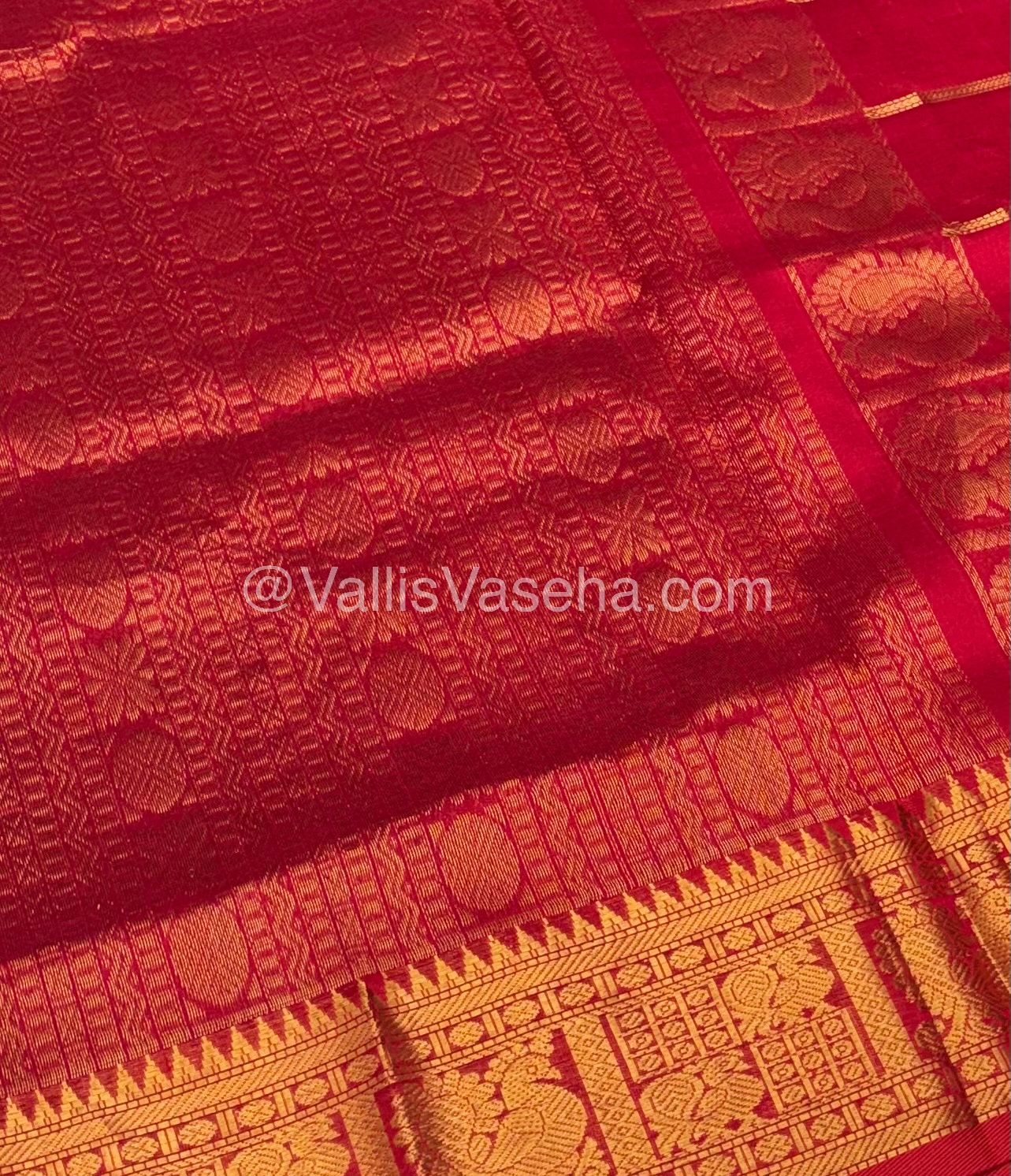 Pure Silk Cotton Saree - Mayil & Chakkaram Design - Blue With Red Combo -VVMC003