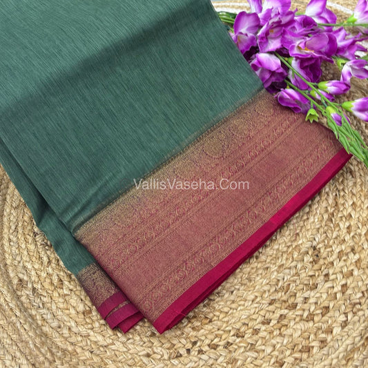 Bamboo Silk Saree -  Green with pink Shade - VVBSS009