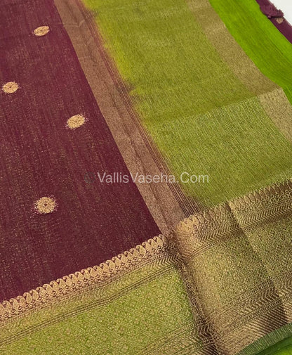 Bamboo Silk Saree  - Maroon with Green Shade - VVBSS001