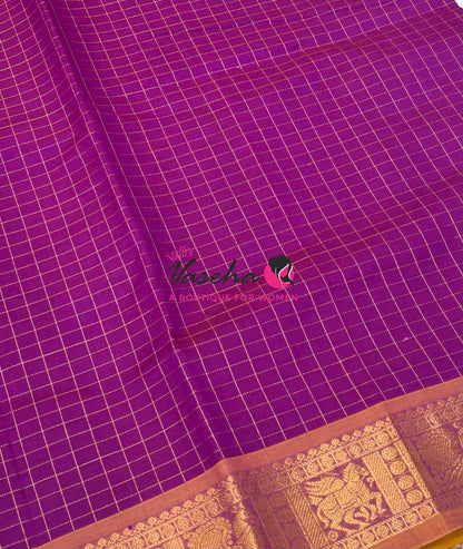 Semi Silk Cotton Saree - Checks Pattern - VVSSC019