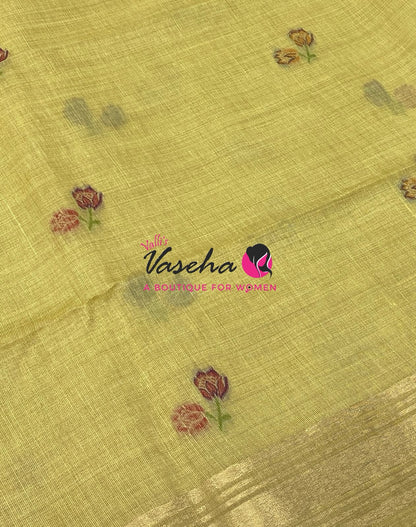 Muga Tissue Linen Saree - Yellow   Shade - VVMLT001
