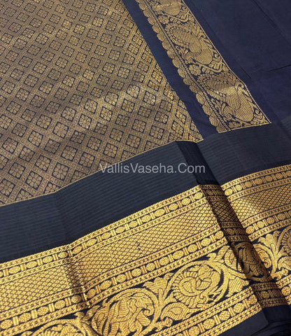 Pure Korvai Silk Cotton Saree - Purple  with Black  - VVKSC019
