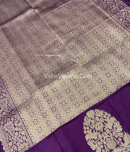 Semi Soft Silk - Tree With Double Birds Butta Border - Dark Purple Shade -VVSSS011