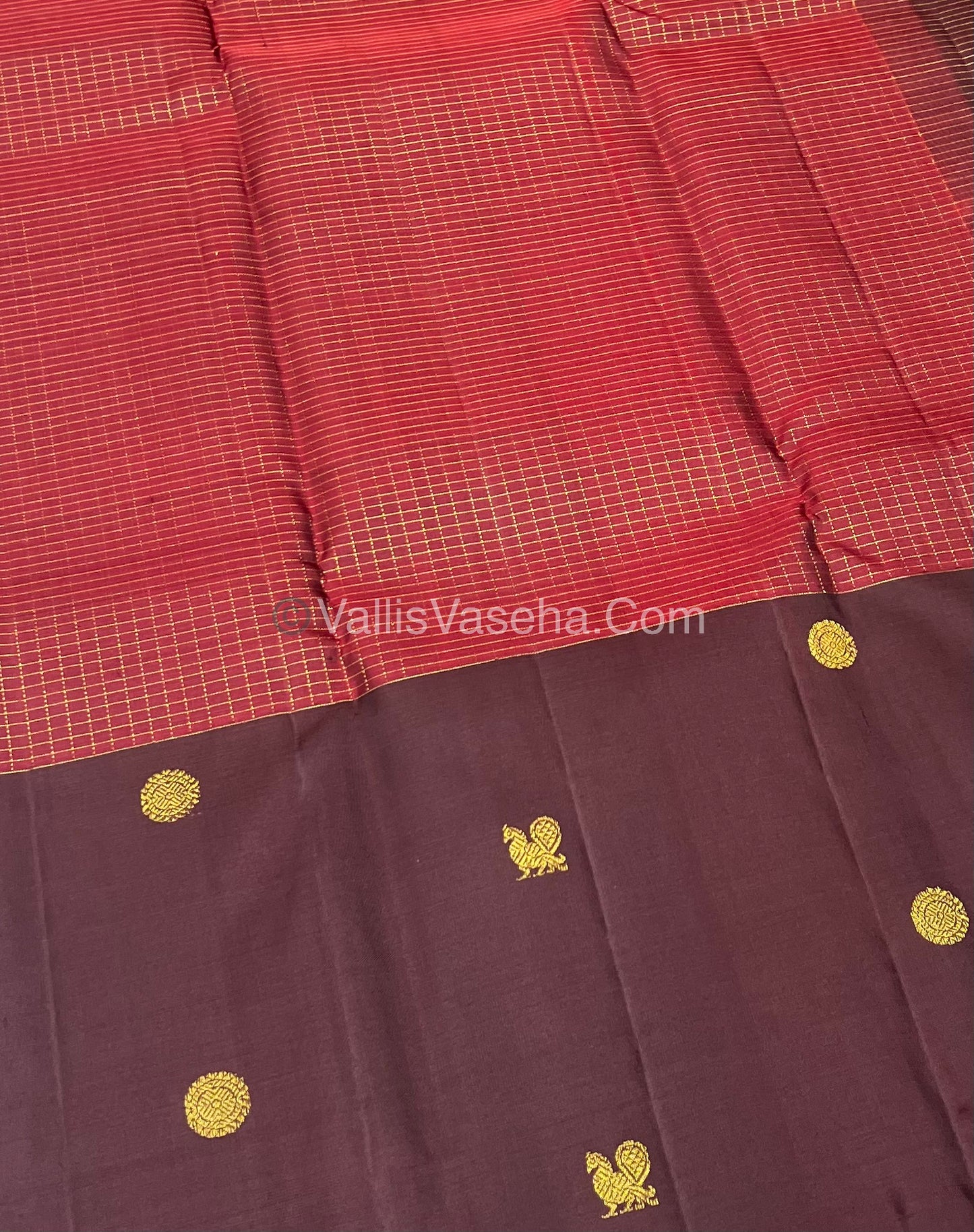 Pure Kanchipuram Silk Saree - Maroon & Brown Shade  - VVPS024