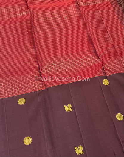 Pure Kanchipuram Silk Saree - Maroon & Brown Shade  - VVPS024