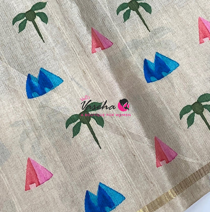 Semi Matka Tussar Saree - Pichwai Design - VVSMT003